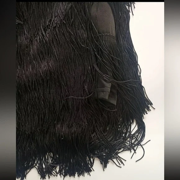 Elegant Black Fringe Mini Dress - Picture 5 of 5